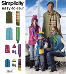 2743 MCCALLS EZ FLEECE ZIP VEST, SCARF, HAT, MITTS PATTERN XS-XL